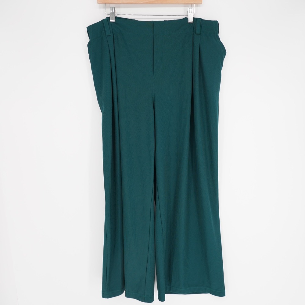 Halara Wide Leg High Waist Work Pants Womens XL Teal Green Waffle Stretch Casual